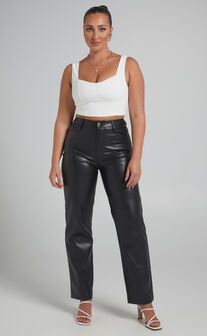 Dilyenne High Waist Straight Leg Faux Leather Pants in Black Leatherette