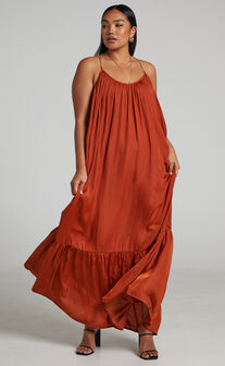 Sychie Chain Straps Relaxed Maxi Dress in Rust
