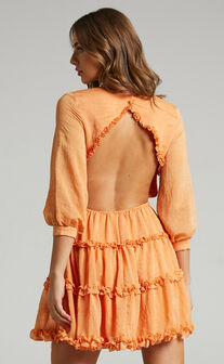 Antigone Frill Detail Open back mini dress in Orange