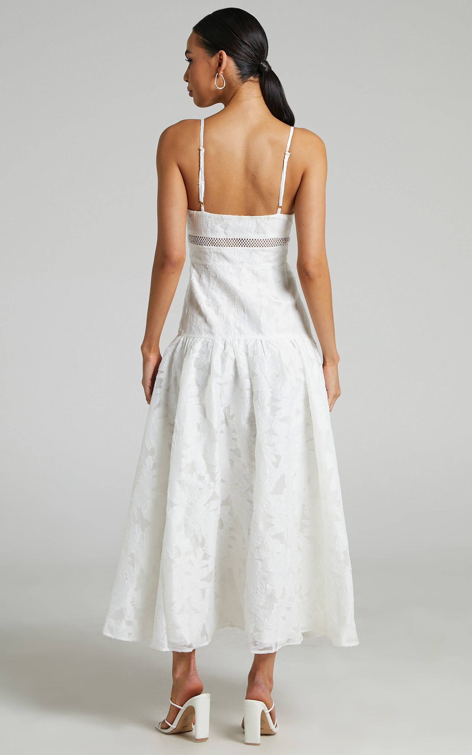 Isabel Midi Dress - Trim Detail Thigh Split Drop Waist Dress in White ...