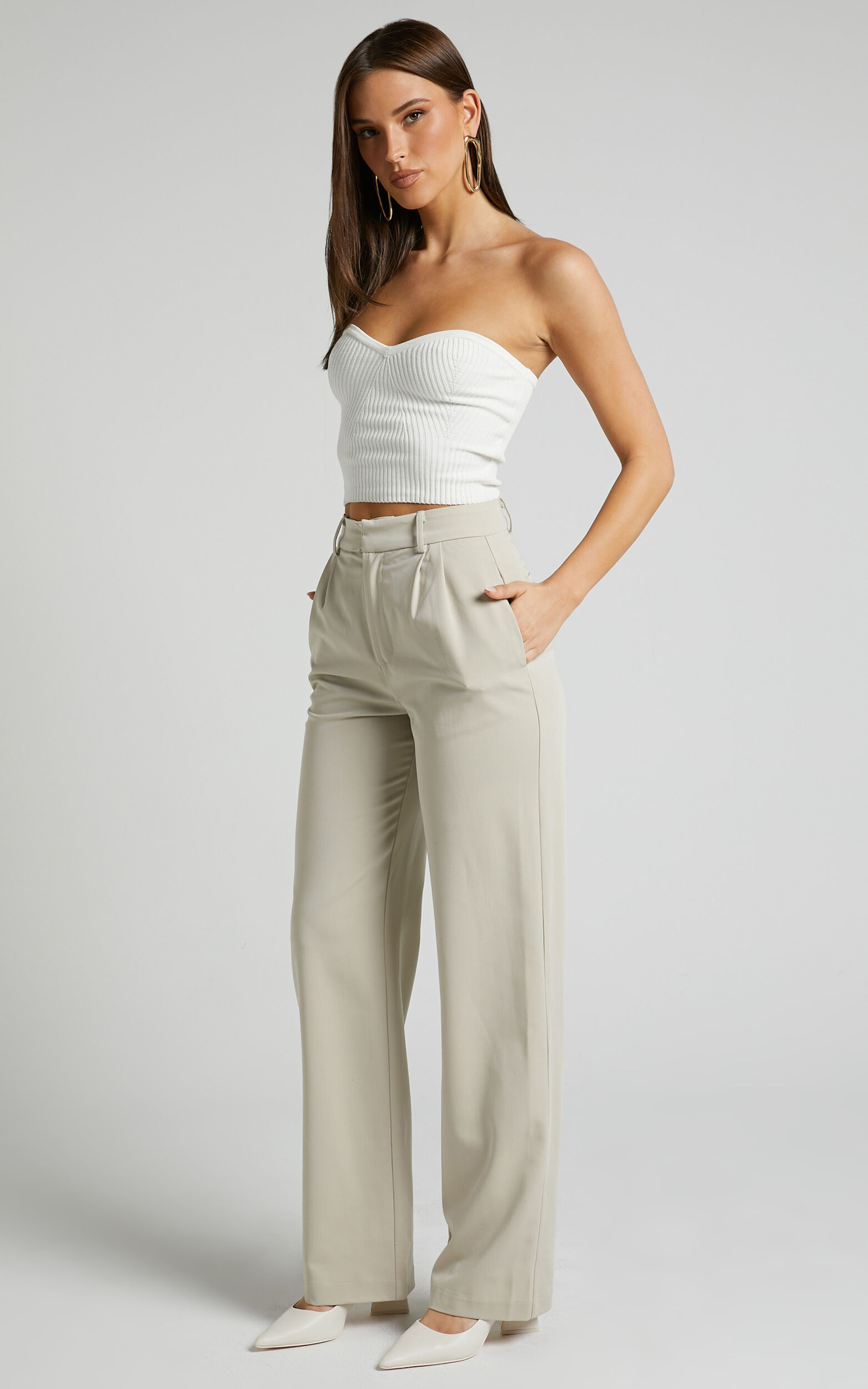 Lorcan Pants - High Waisted Tailored Pants in Stone - 04, NEU4