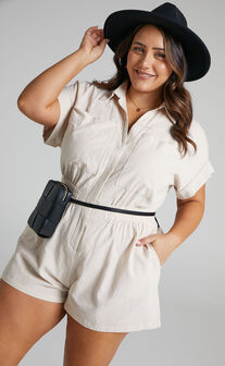Daralyn Collared Button Down Utility Playsuit in Sand