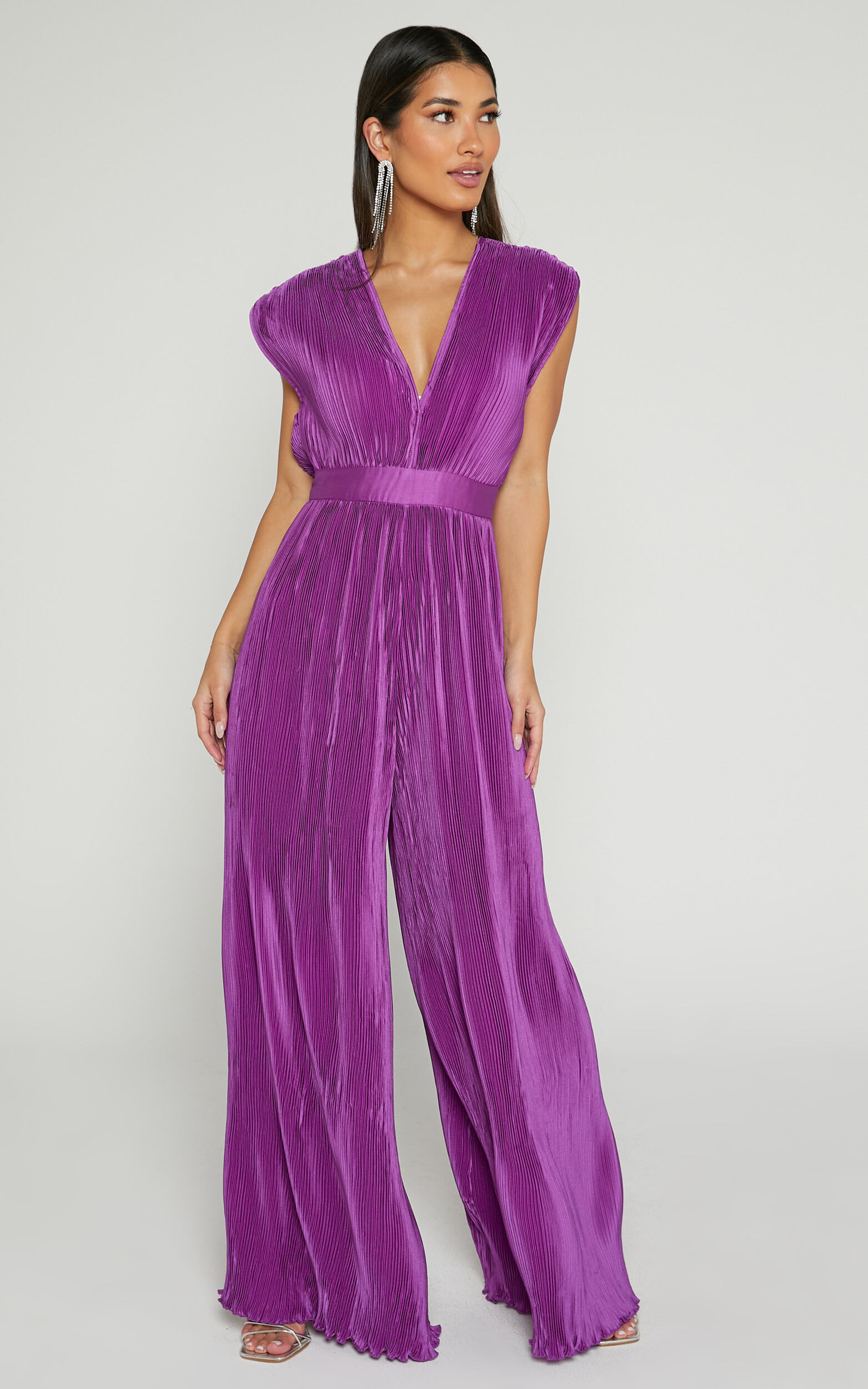 Lina Jumpsuit - Plunge Neck Pleated Wide Leg Jumpsuit in Orchid ...
