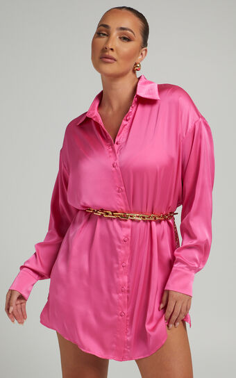 Desiree Shirt Dress in Bubblegum Pink