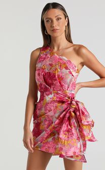 Hailey One Shoulder Mini Dress in Pink Floral