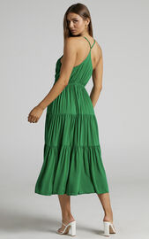 Phaloma Midi Dress - V Neck Tiered Dress in Emerald | Showpo USA