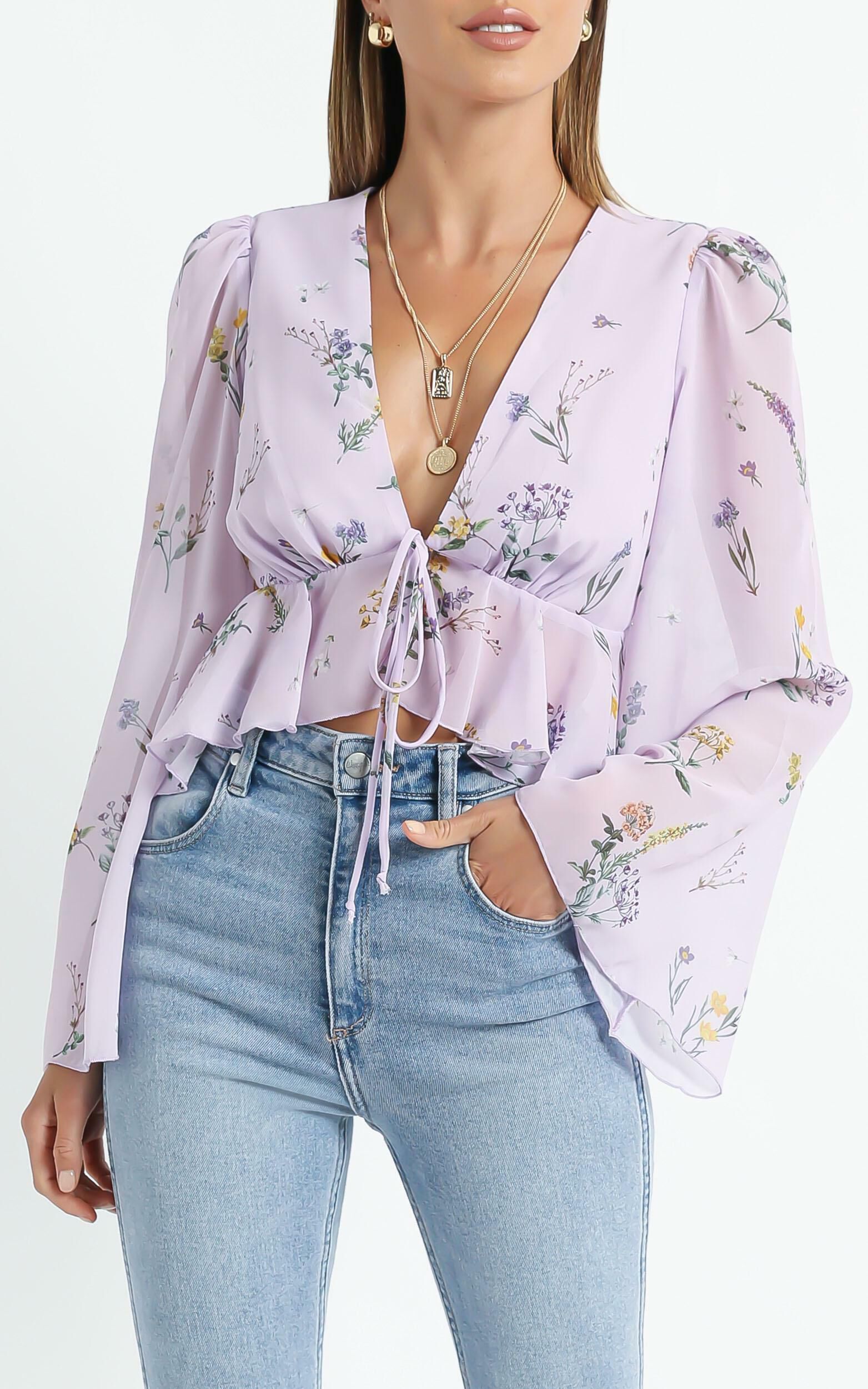Dance It Out Top in Lavender Botanical Floral - 6 (XS), Purple