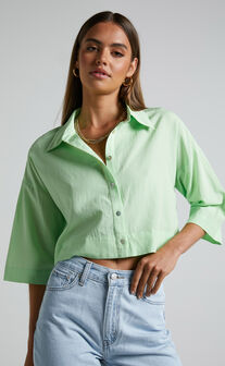 Jesmae Top - Relaxed Boxy Sleeve Cropped Shirt in Mint