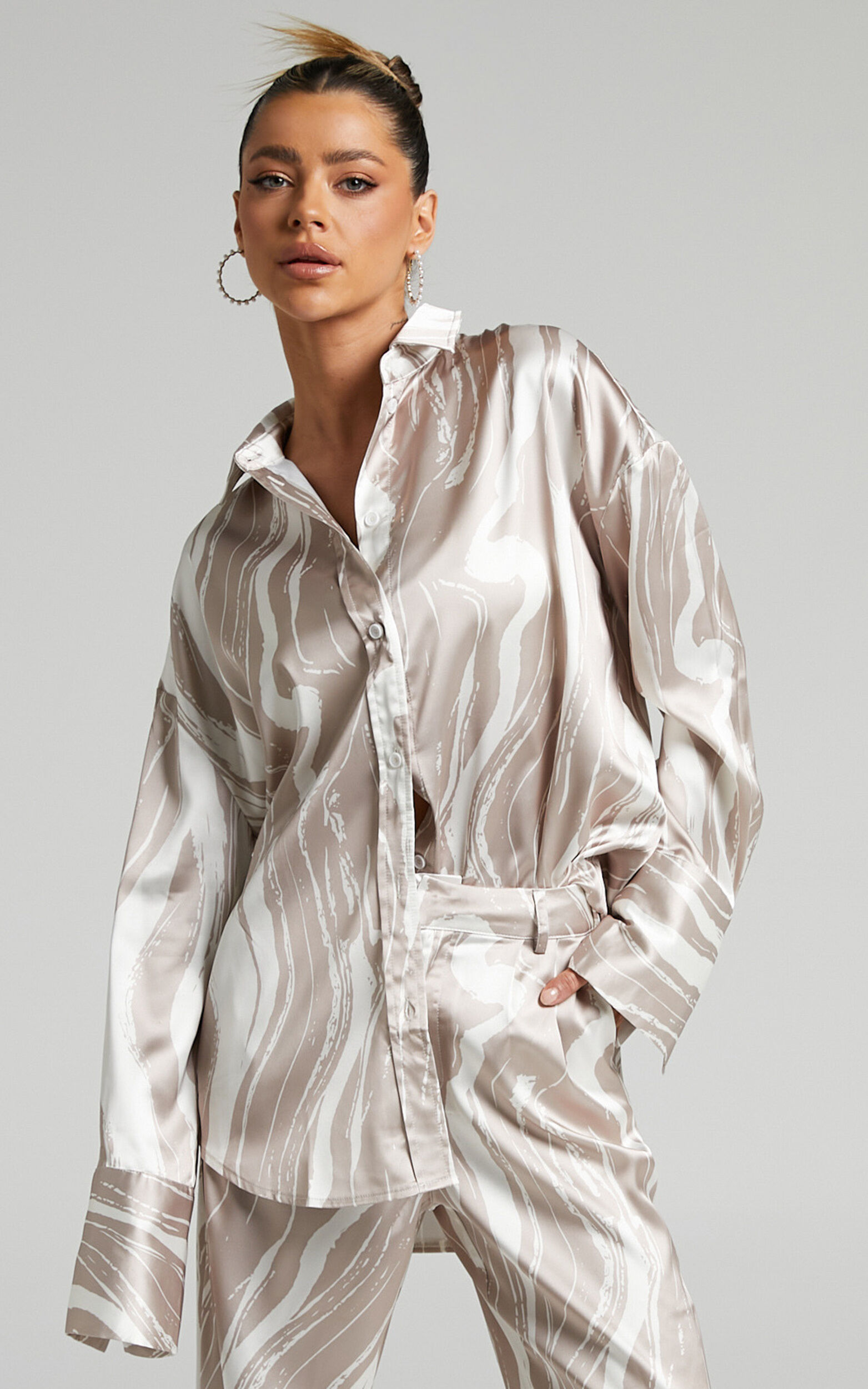 4th & Reckless - Amira Shirt in Brown/Cream Print - L, BRN1, super-hi-res image number null
