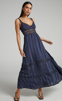 Angelique Lace trim Maxi Dress in Navy