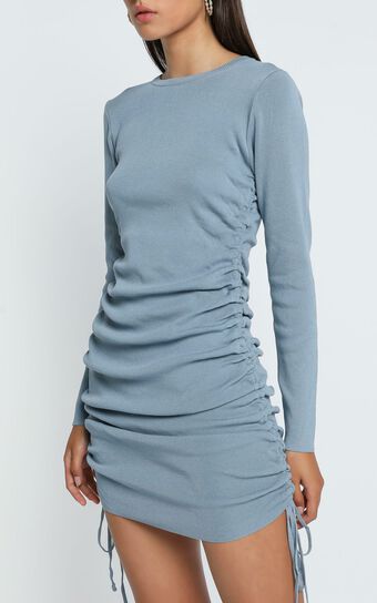 Lioness - Military Minds Long Sleeve Dress in Dusty Blue
