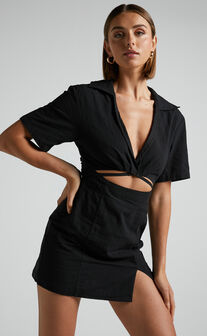 Marsha Mini Dress - Cut Out Short Sleeve Dress in Black
