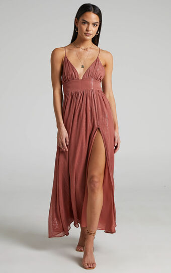 Indiana Gathered Maxi Dress in Dusty Rose