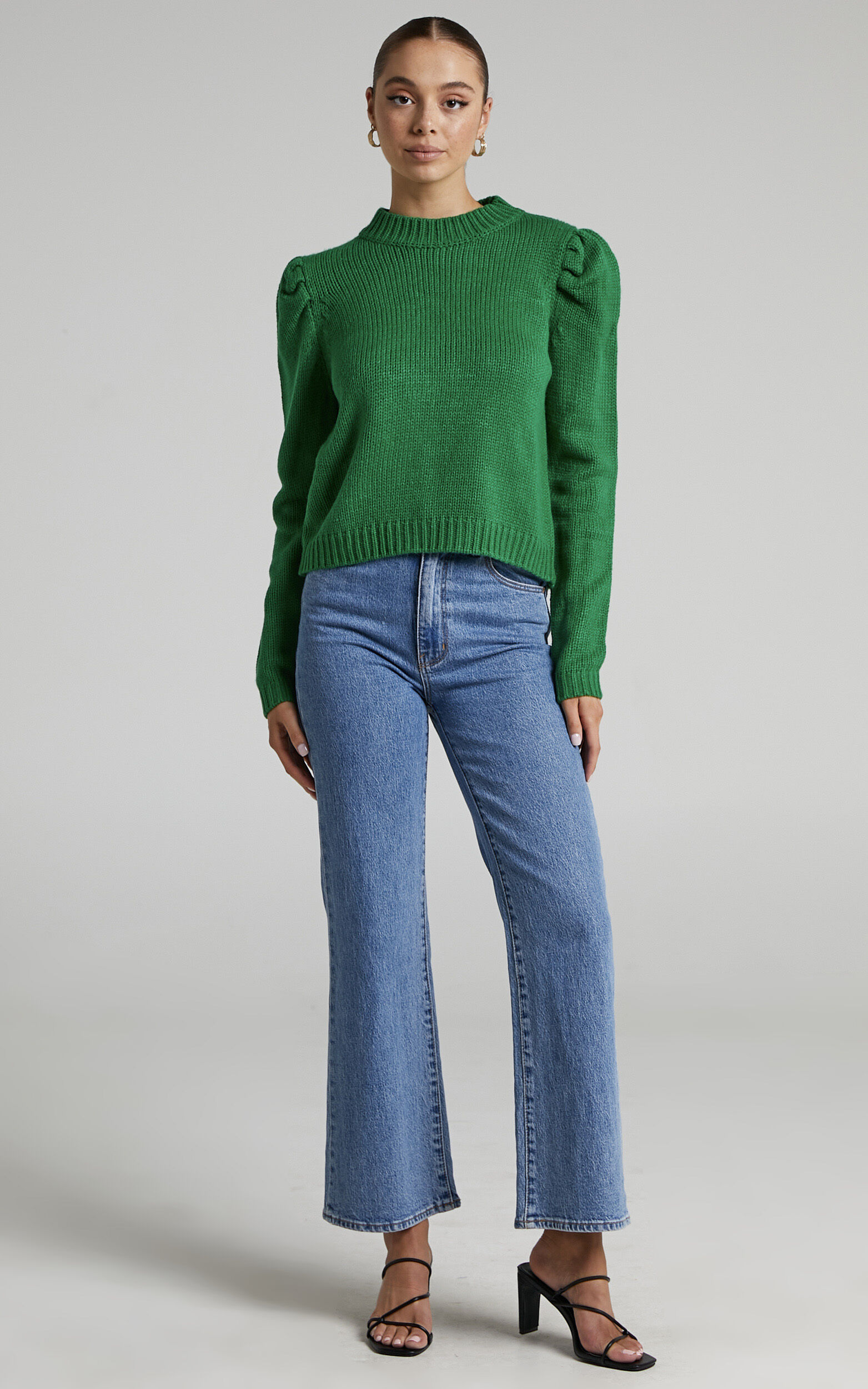 Kayrai Puff Sleeve Knit Jumper in Kelly Green - 04, GRN1, super-hi-res image number null