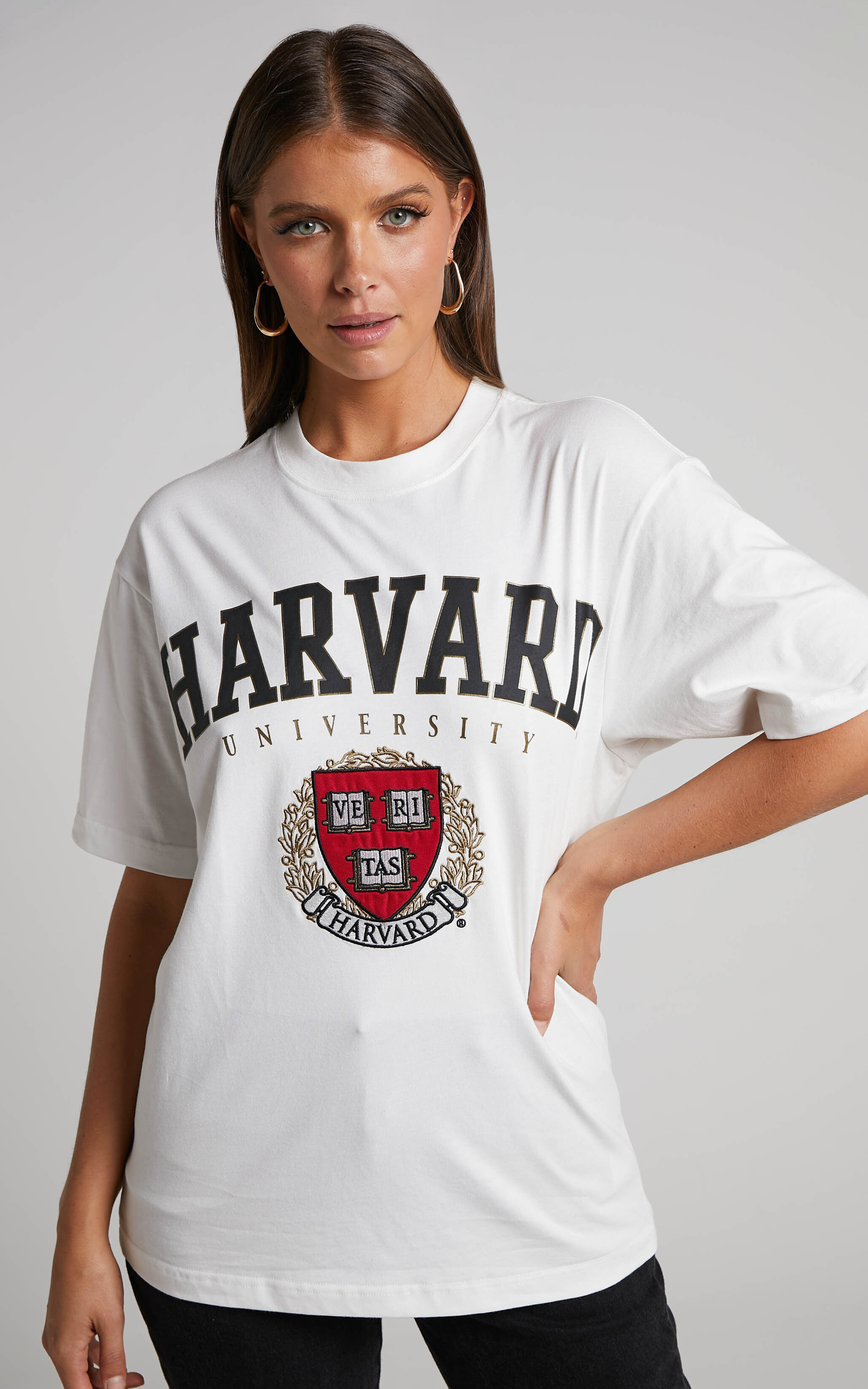 NCAA - Harvard University Cross Body Boxy Tee in Vintage White - L, WHT1, super-hi-res image number null