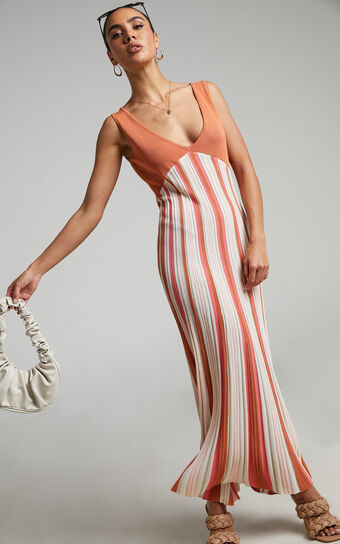 Tomica Knit Rib Maxi Dress in Multi Stripe
