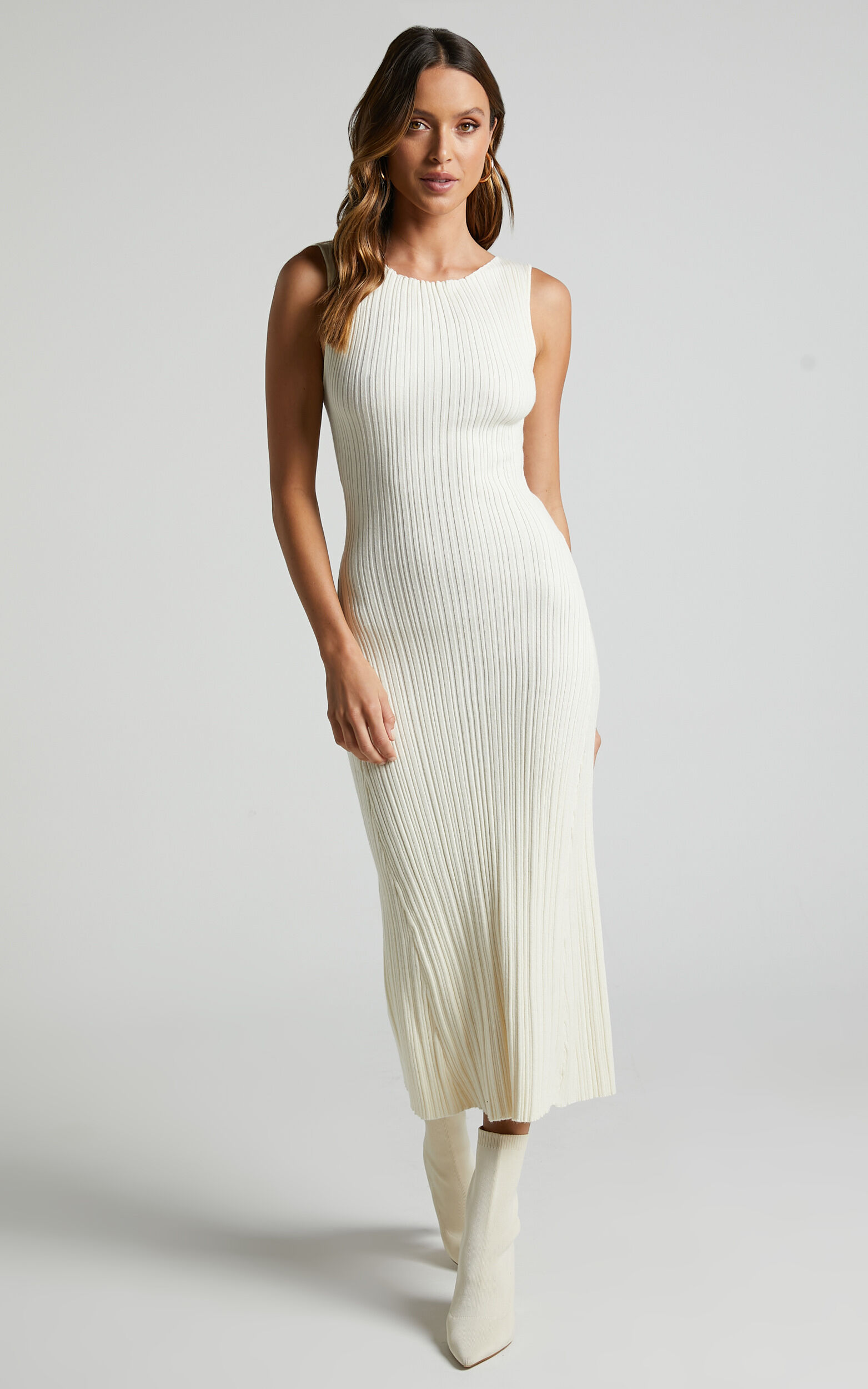 Amanda High Neck Knit Bodycon Midi Dress in Butter Yellow - M/L, YEL1, super-hi-res image number null
