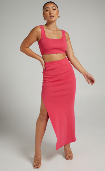 Matina Ribbed Two Piece Set in Hot Pink