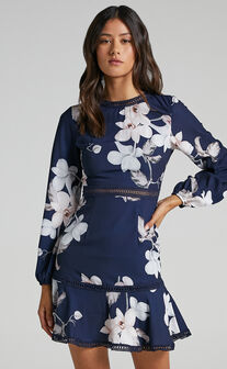 Not Missing Out Dress in Navy Floral