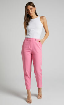 Hermie Pants - High Waisted Cropped Tailored Pants in Pink