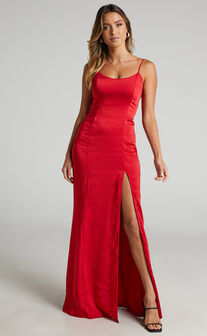 Aulani Thigh Split Maxi Dress in Red