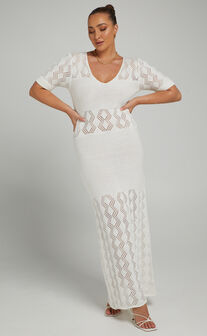 Rue Stiic - Flora Knit Maxi Dress in White