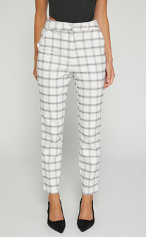 Vhonna cropped tailored high waisted pant in White and Black check