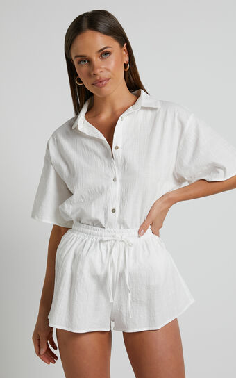 Vina del Mar Button Up Shirt and Shorts Two Piece Set in White