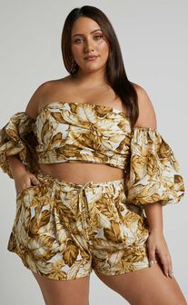 Amalie The Label - Ariesey Off Shoulder Puff Sleeve Top in Frieja Print