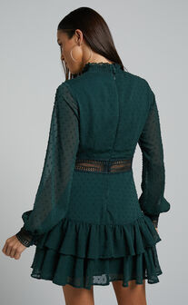 Are You Gonna Kiss Me Long Sleeve Mini Dress in Emerald