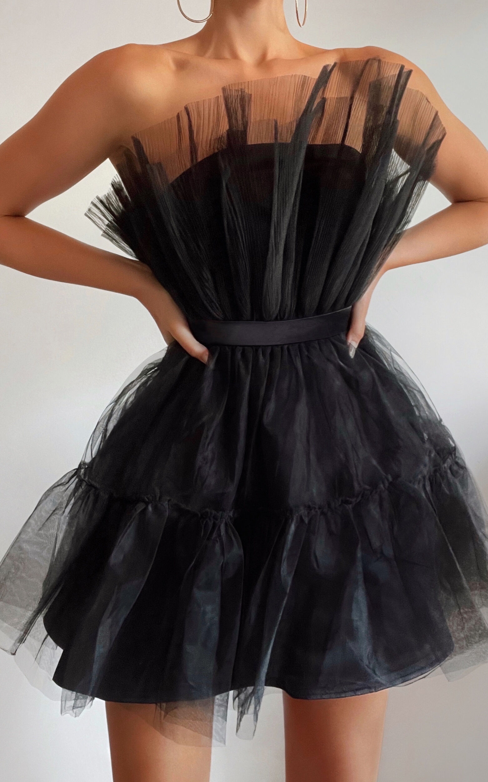 Amalya Mini Dress - Tiered Tulle Fit and Flare Dress in Black - 04, BLK1, super-hi-res image number null