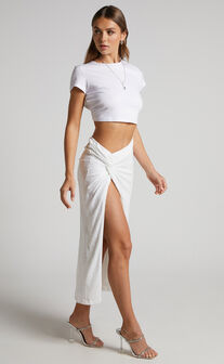 Claudilyn Maxi Skirt - Sequin Twist Front Skirt in White