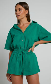 Vina del Mar Button Up Shirt and Shorts Two Piece Set in Green