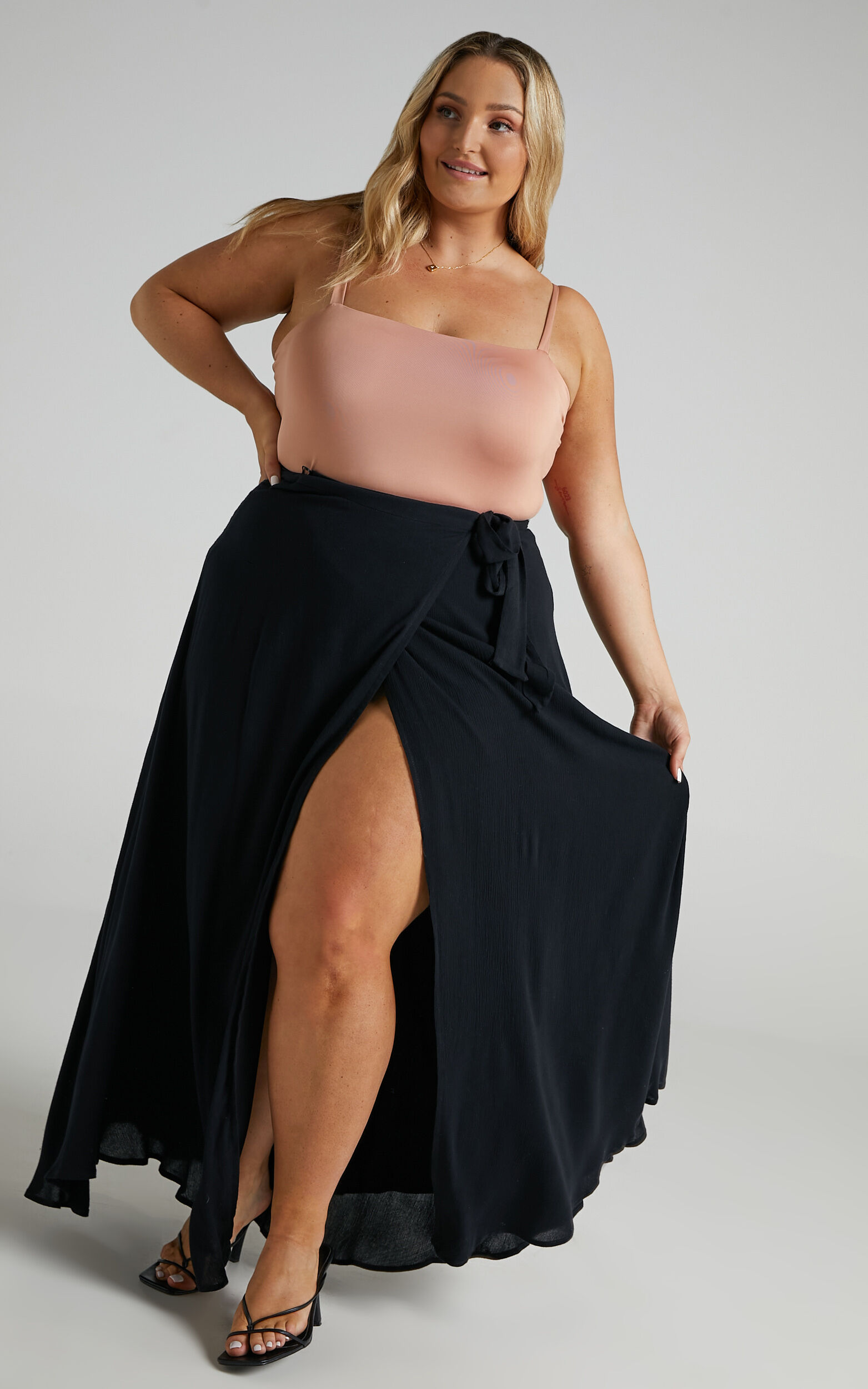 Break A Leg Wrap Thigh Split Maxi Skirt in Black - 06, BLK1, super-hi-res image number null