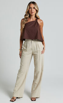 Analia Top - One Shoulder Knot Detail Top in Chocolate