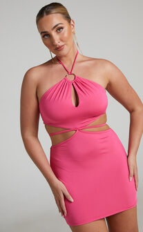 Aelfwine Halter Side Cut Out Mini Dress in Pink