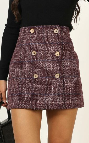 Thoughts Of You Skirt in Wine Check