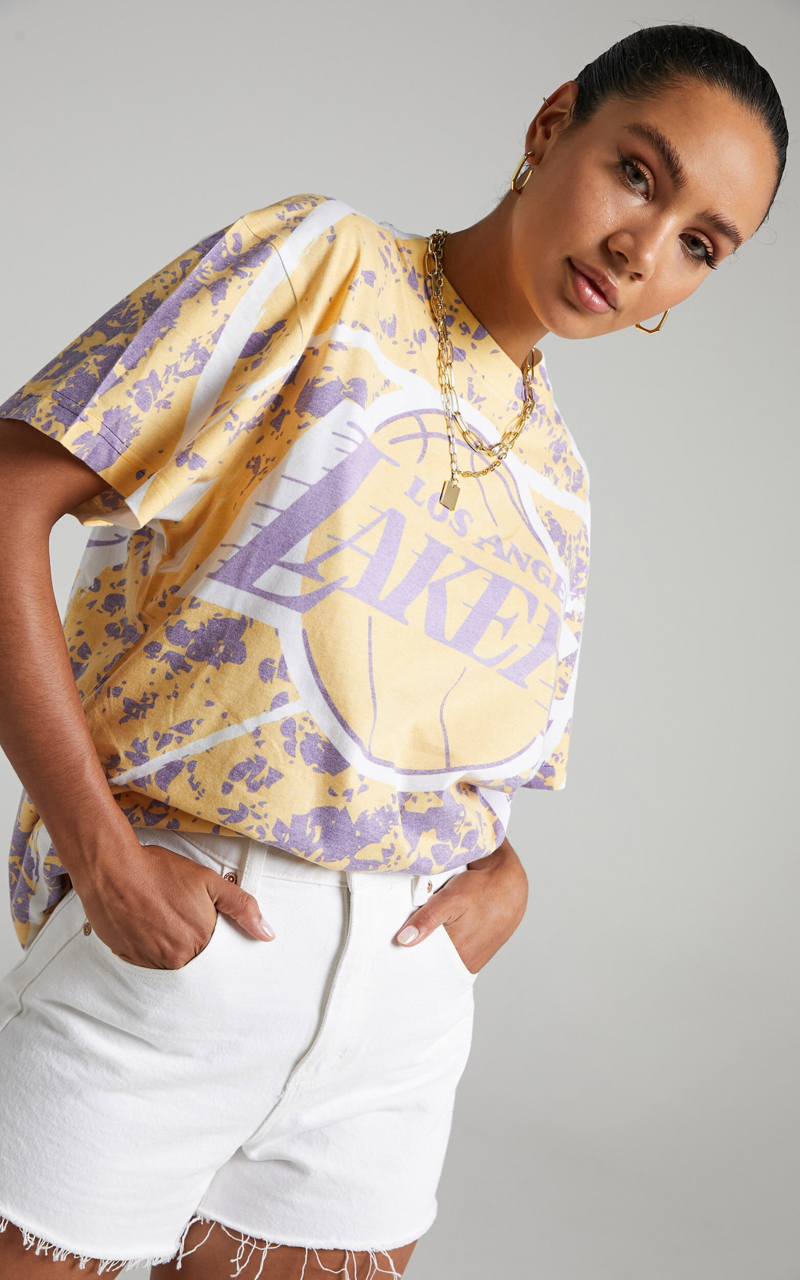 Mitchell & Ness - Lakers Jumbotron Sublimated Tee in Gold - L, GLD1, super-hi-res image number null