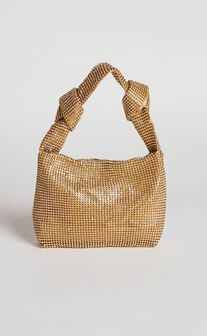 Andreanne Mesh Diamante Knot Bag in Gold
