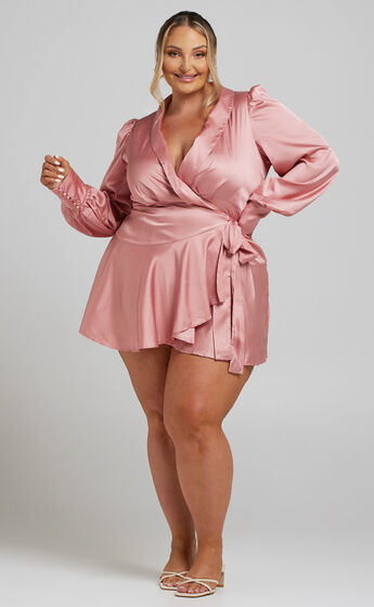 Breeana Wrap Mini Dress in Dusty Pink