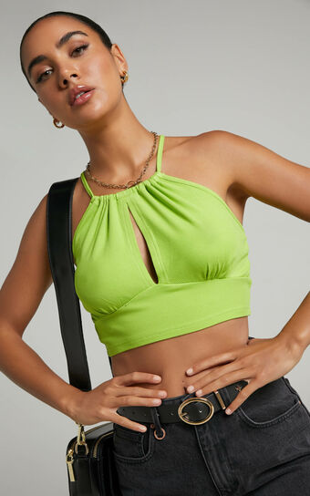 Shenden Keyhole Front Crop Top in Green