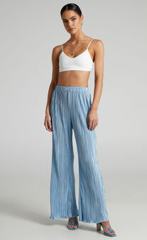 Beca High Waisted Plisse Flared Pants in Cornflower