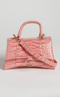 Fannie Bag - Croc Crossbody Bag in Pink