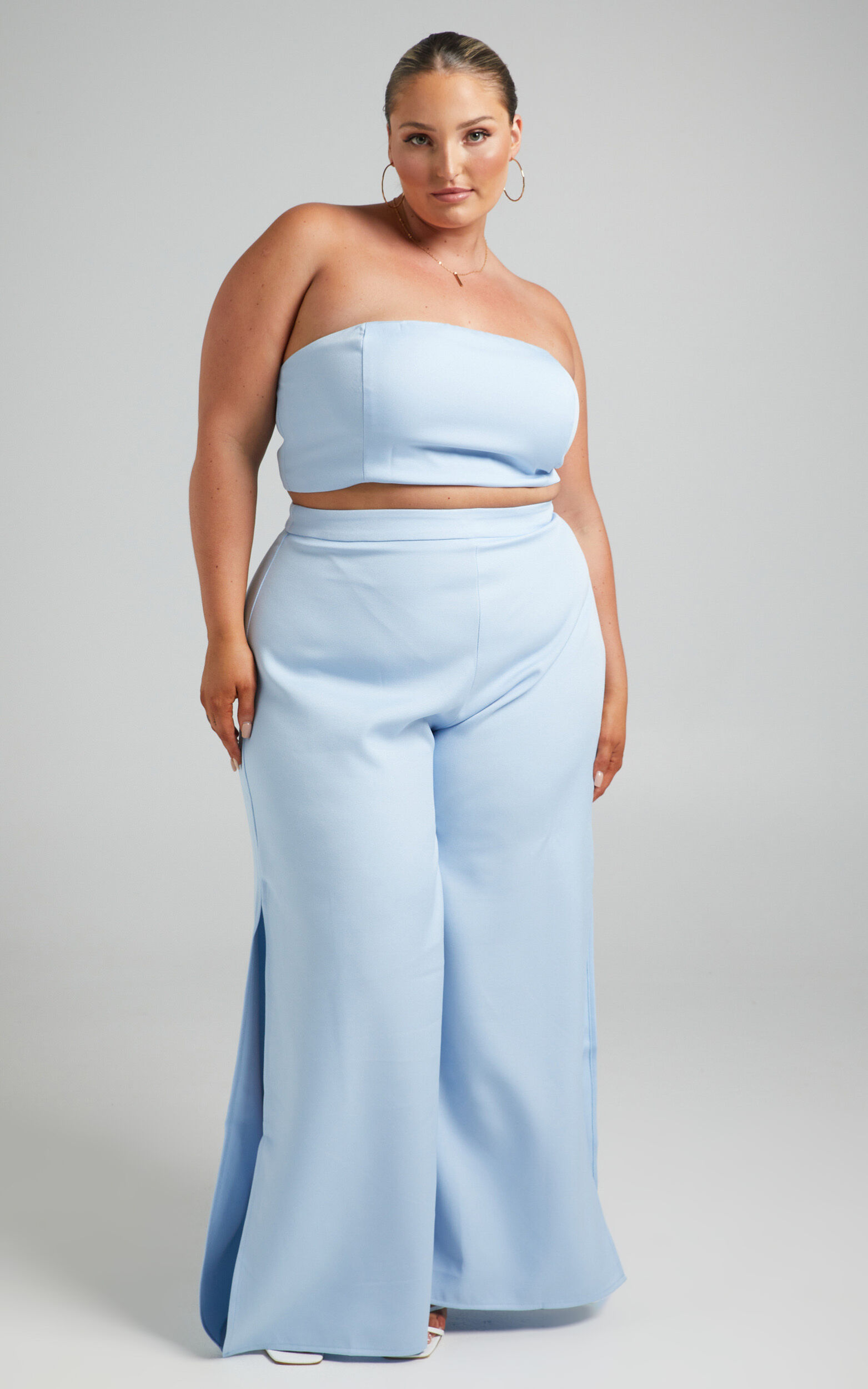 I'm The One Two Piece Set - Strapless Crop Top and Pant Set in Powder ...