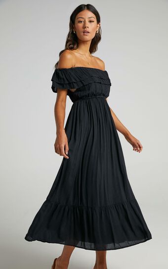 Notre Dame Midi Dress - Off Shoulder Dress in Black