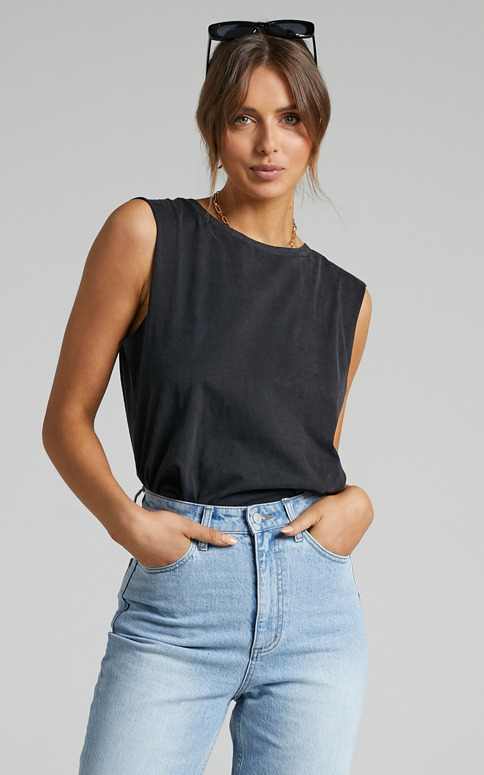 Gia Tee - High Neck Tshirt in Washed Black - 06, BLK1