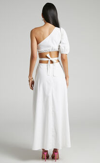 Cedie One Shoulder Puff Sleeve Maxi Dress in White