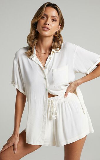 Jubilee Two Piece Set - Button Up Shirt and Shorts Set in White