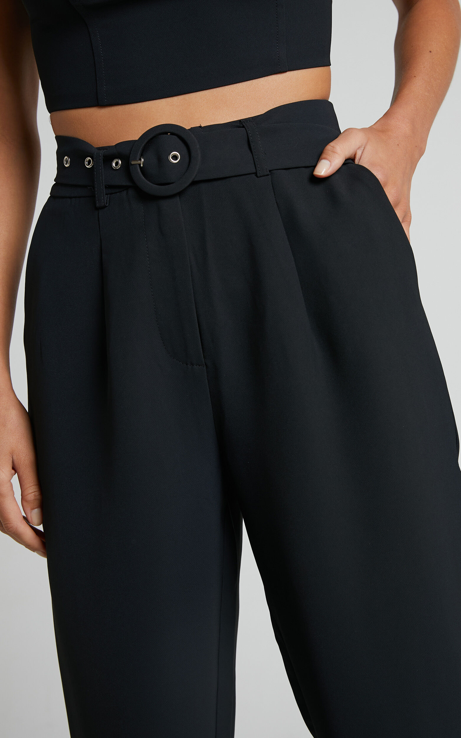 Reyna Two Piece Set Crop Top And Tailored Pants In Black Showpo