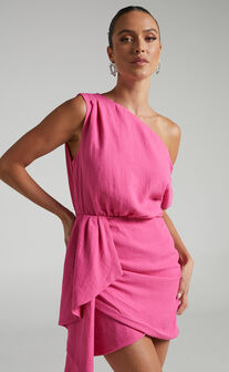Niana Drape One Shoulder Mini Dress in Pink